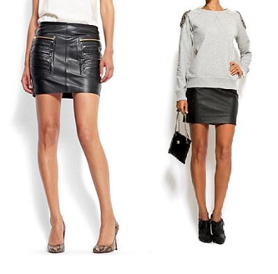 Falda Piel Volante Mango