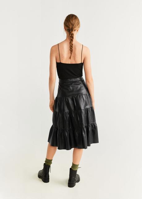 Falda Piel Volante Mango