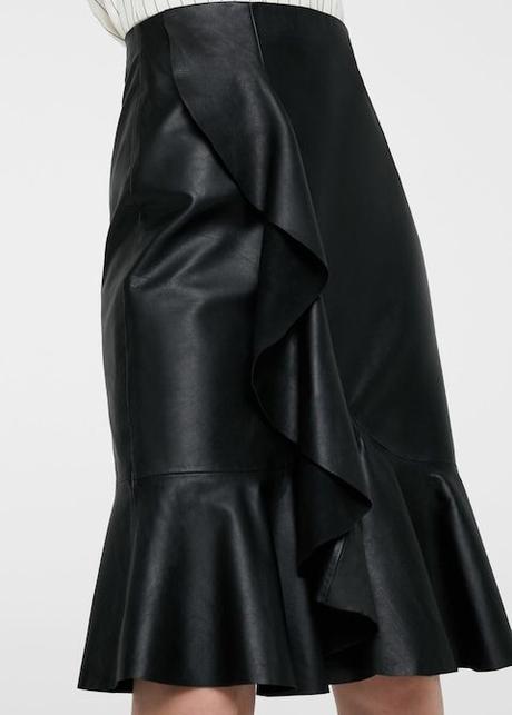Falda Piel Volante Mango