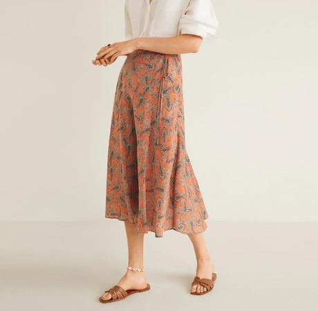 Falda Piel Volante Mango