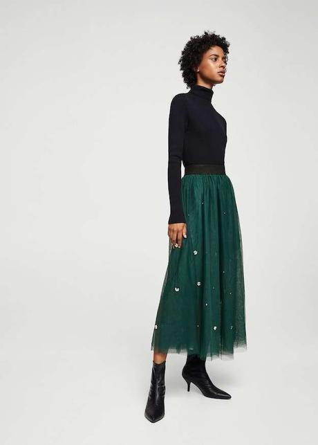 Falda Piel Volante Mango