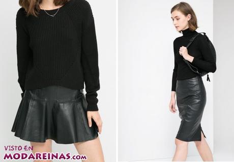 Falda Piel Volante Mango