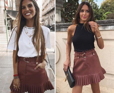 Falda Plisada Zara Negra Cuero