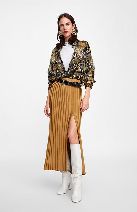 Falda Plisada Zara Negra Cuero