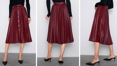 Falda Plisada Zara Negra Cuero