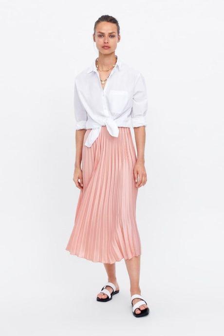 Falda Plisada Zara Negra Cuero