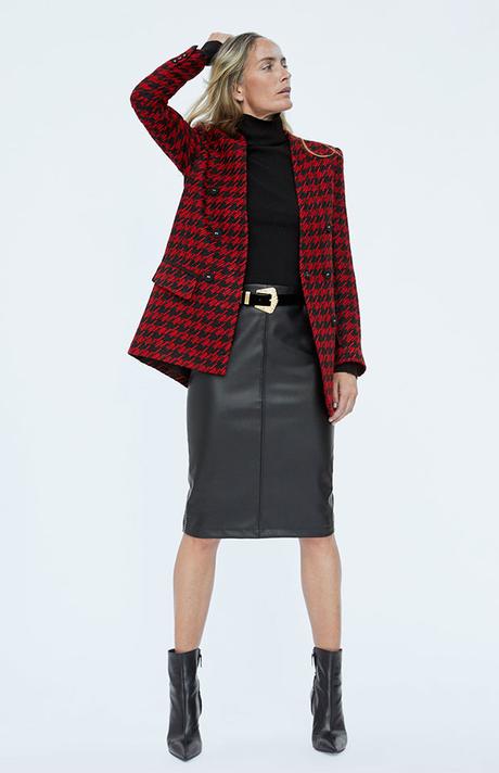 Falda Plisada Zara Negra Cuero