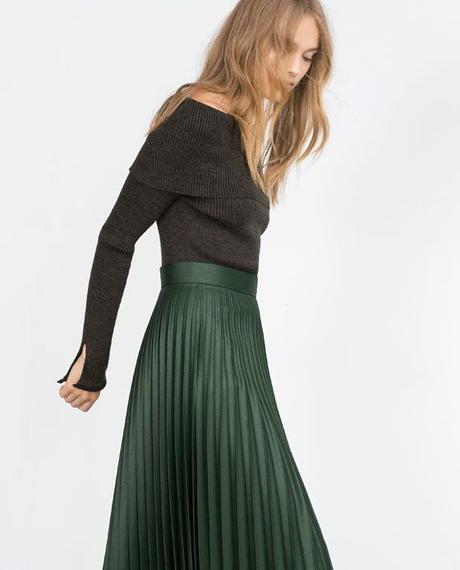 Falda Plisada Zara Negra Cuero