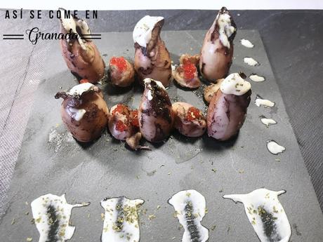 Calamares rellenos de marisco con alioli Calamares rellenos de marisco con alioli