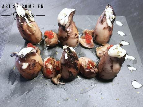 Calamares rellenos de marisco con alioli Calamares rellenos de marisco con alioli