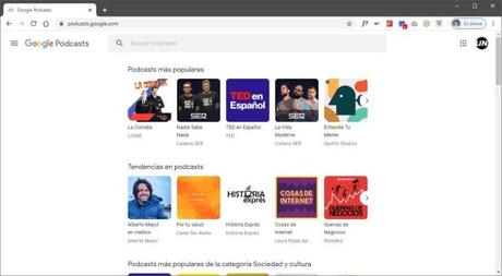 Google Podcasts desde su página web Google Podcasts desde su página web