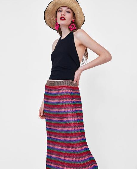 Falda Cuadros Naranja Zara