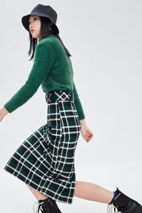 Falda Cuadros Naranja Zara