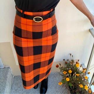 Falda Cuadros Naranja Zara