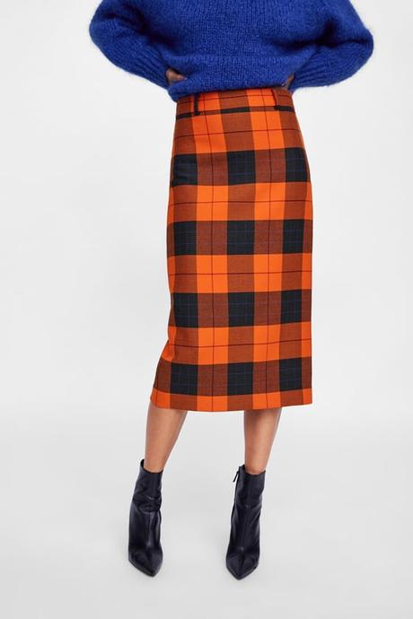 Falda Cuadros Naranja Zara