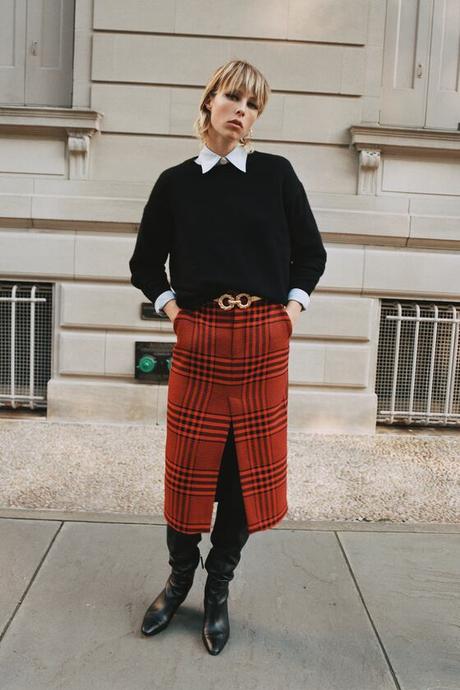 Falda Cuadros Naranja Zara