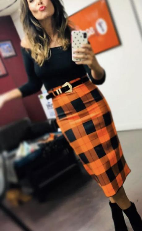 Falda Cuadros Naranja Zara