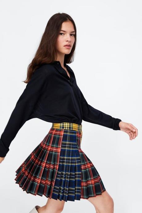 Falda Cuadros Naranja Zara