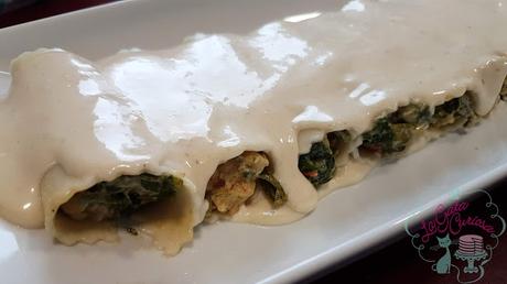 CANELONES DE ESPINACAS Y GAMBAS