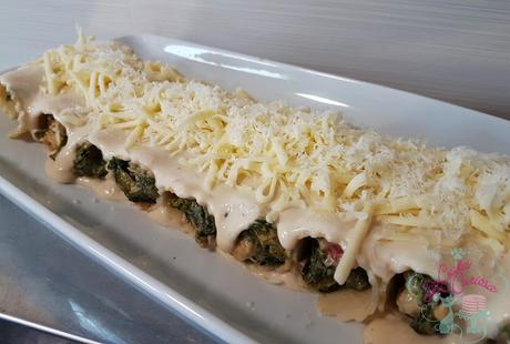 CANELONES DE ESPINACAS Y GAMBAS