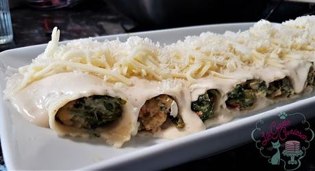 CANELONES DE ESPINACAS Y GAMBAS