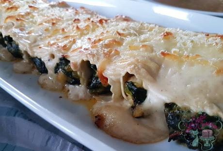 CANELONES DE ESPINACAS Y GAMBAS