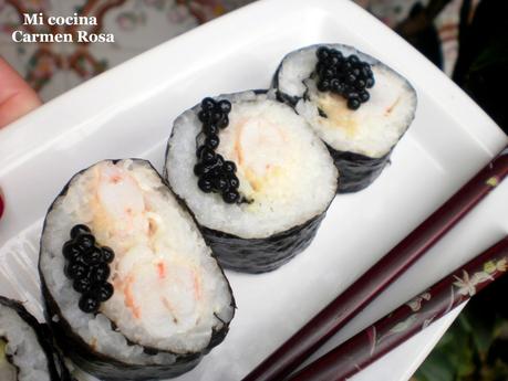 MAKI SUSHI DE LANGOSTINOS Y ESPÁRRAGOS BLANCOS CON MAYONESA