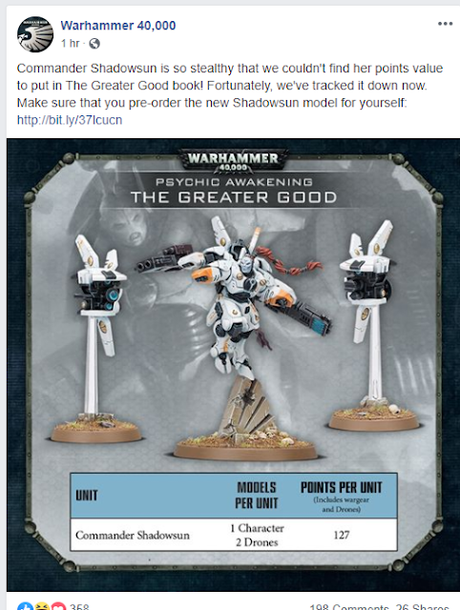 GW se olvida los puntos de Shadowsun: Nuevo parcheo