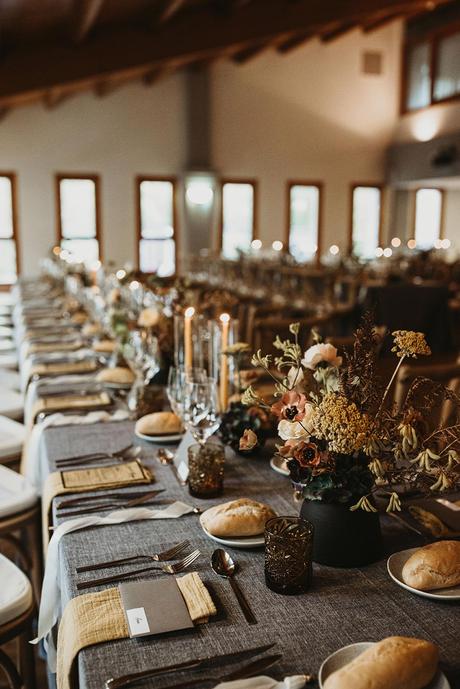 Banquete boda de invierno rustica chic mesas corridas