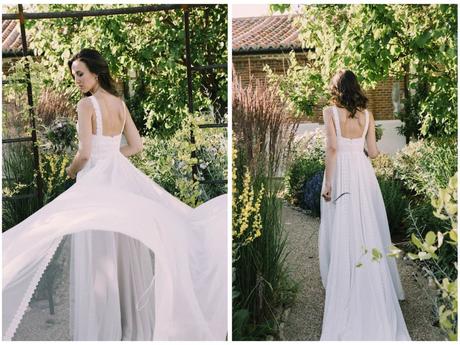 novia con vestido de rosa clará de espaldas