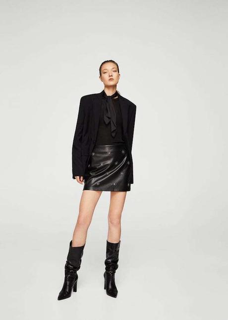 Look Falda Cuero Negra Fiesta