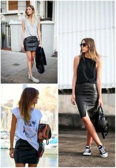 Look Falda Cuero Negra Fiesta