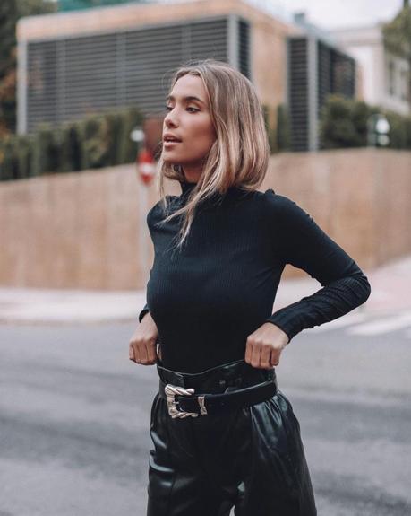 Look Falda Cuero Negra Fiesta