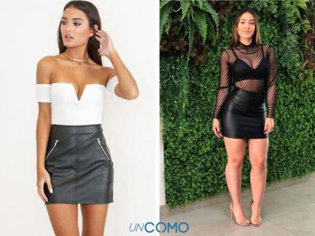 Look Falda Cuero Negra Fiesta