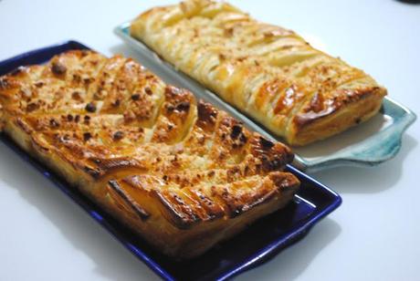 Trenza de hojaldre de salmón, puerro y crema de queso emmental