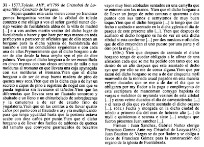 Contrato de órgano de Cristóbal de Loaysa para la Yglesia de Fuenlabrada en 1577