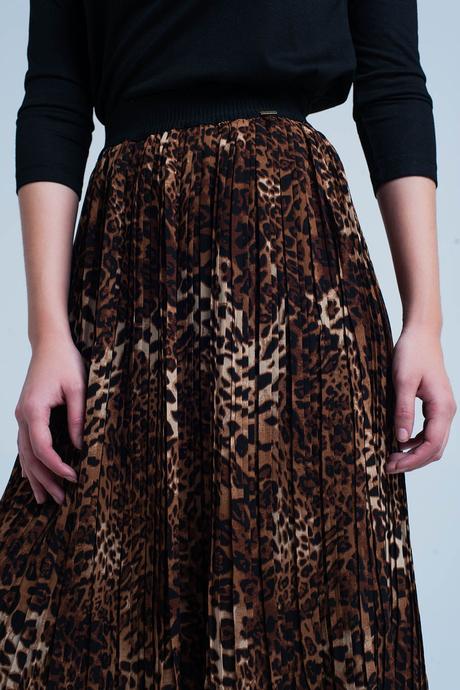 Falda Midi Plisada Marron