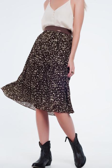 Falda Midi Plisada Marron