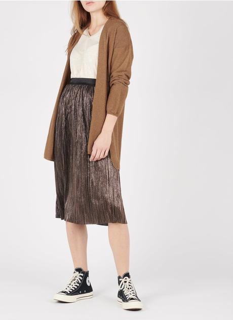 Falda Midi Plisada Marron