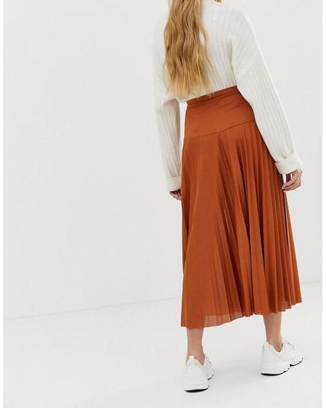 Falda Midi Plisada Marron