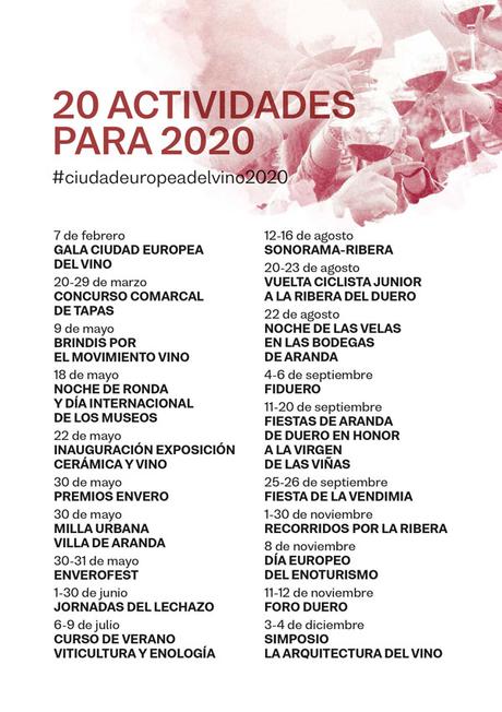 20 Actividades para 2020 en Aranda de Duero #ciudadeuropeadelvino2020