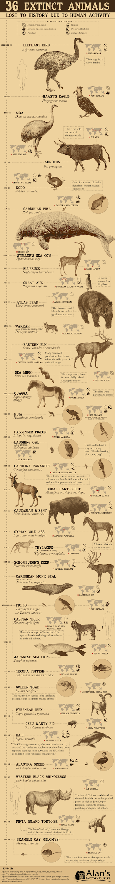 36 animales extintos debido a la actividad humana recopilados por Alan Bernau Jr.