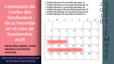 Calendario Cortes Desfiladero de la Hermida septiembre