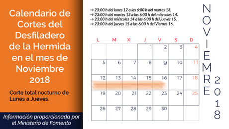 Calendario de cortes del Desfiladero de la Hermida en Noviembre. Liébana Cantabria