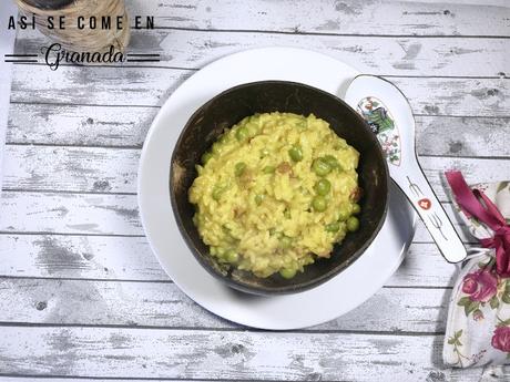Risotto con guisantes y jamón
