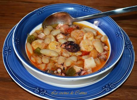 Fabes con pulpo
