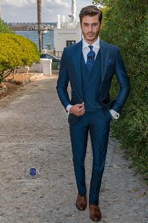 Traje de novio azul royal mixto lana mohair Traje de novio azul royal mixto lana mohair