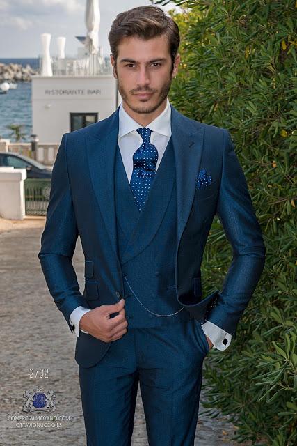Traje de novio azul royal mixto lana mohair Traje de novio azul royal mixto lana mohair