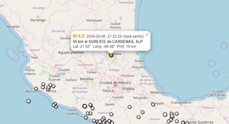 Se registra sismo de 4.0 grados en la zona media de SLP Se registra sismo de 4.0 grados en la zona media de SLP