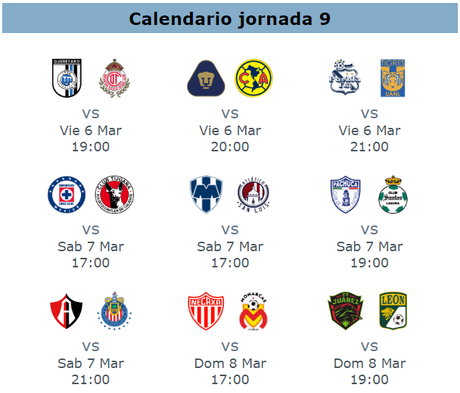 Calendario del clausura 2020 para la jornada 9 futbol mexicano